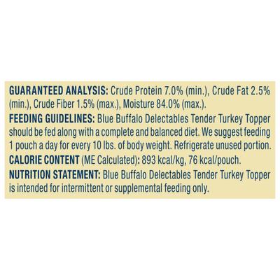 Show full view: Blue Buffalo Delectables Turkey Dinner Wet Dog Food Topper, 3-oz pouch, case of 24 slide 8 of 9