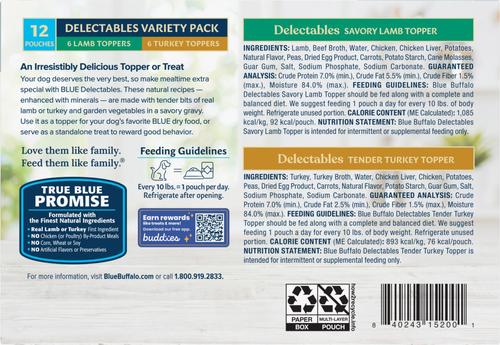 Show full view: Blue Buffalo Delectables Variety Pack Wet Dog Food Topper, 3-oz pouch, case of 12 slide 3 of 10