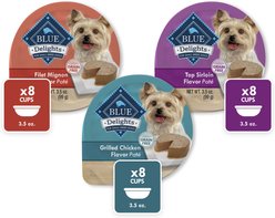 Blue Buffalo Delights Grain-Free Chicken, Top Sirloin & Filet Mignon Variety Pack Adult Small Breed Pate Wet Dog Food, 3.5-oz can, case of 24