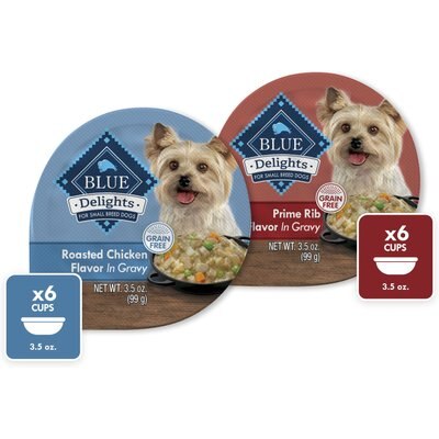 Blue Buffalo Blue Buffalo Delights Natural Adult Small Breed Wet Dog Food, Variety Pack, Chicken & Prime Rib Cuts in Gravy 3.5-oz cups, case of 12