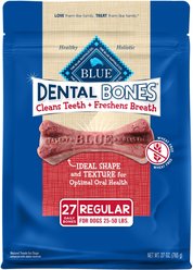 Blue Buffalo Dental Bones All Natural Rawhide-Free Regular Dental Dog Treats, 27 count