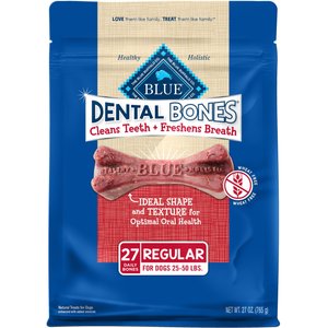 Blue Buffalo Dental Bones All Natural Rawhide-Free Regular Dental Dog Treats, 27 count