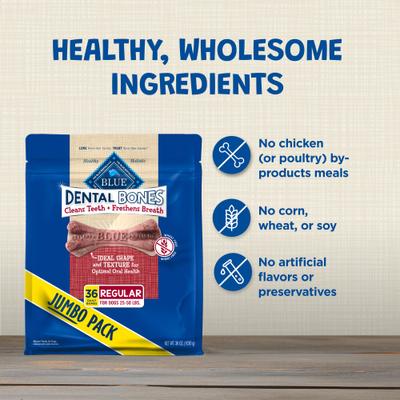 Show full view: Blue Buffalo Dental Bones All Natural Rawhide-Free Regular Dental Dog Treats, 27 count slide 7 of 12