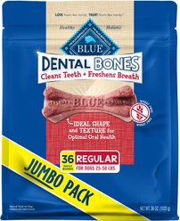Blue Buffalo Dental Bones All Natural Rawhide-Free Regular Dental Dog Treats, 36 count