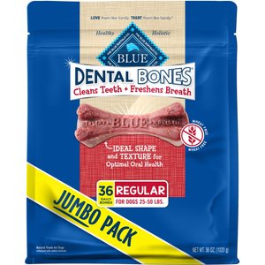 Blue Buffalo Dental Bones All Natural Rawhide-Free Regular Dental Dog Treats, 36 count