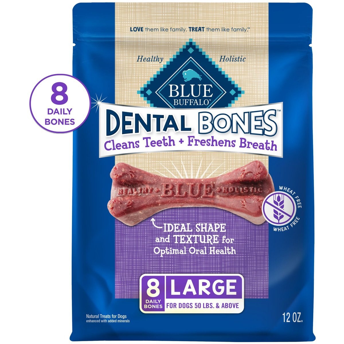 Blue Buffalo Blue Bones Dental Chews, Large, 12 oz bag