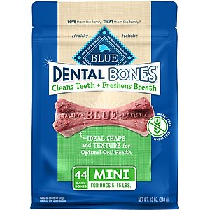 Blue Buffalo Dental Bones Mini All Natural Rawhide-Free Dental Dog Treats, 44 count