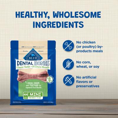 Show full view: Blue Buffalo Dental Bones Mini All Natural Rawhide-Free Dental Dog Treats, 44 count slide 7 of 12