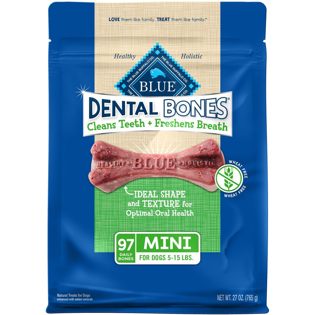 Blue Buffalo Dental Bones Mini All Natural Rawhide-Free Dental Dog Treats, 97 count