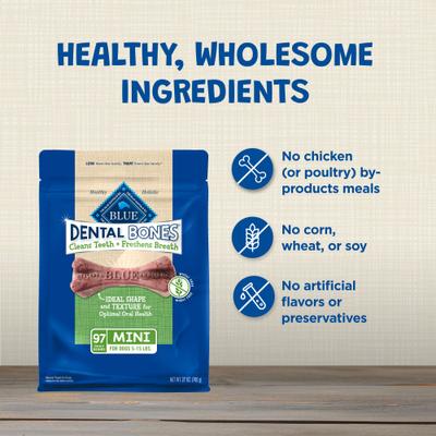 Show full view: Blue Buffalo Dental Bones Mini All Natural Rawhide-Free Dental Dog Treats, 97 count slide 7 of 12