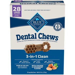 Blue Buffalo Large Natural Chicken & Spearmint Dental Dog Chews Treats, 28 count