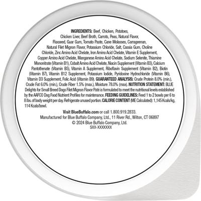 Show full view: Blue Buffalo Divine Delights Filet Mignon Flavor Pate Dog Food Trays, 3.5-oz, case of 12 slide 3 of 12