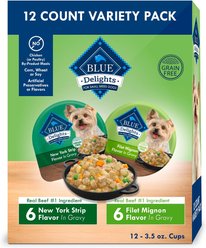 Blue Buffalo Divine Delights Gravy Variety Pack Filet Mignon & NY Strip Flavor Dog Food Trays, 3.5-oz, case of 12