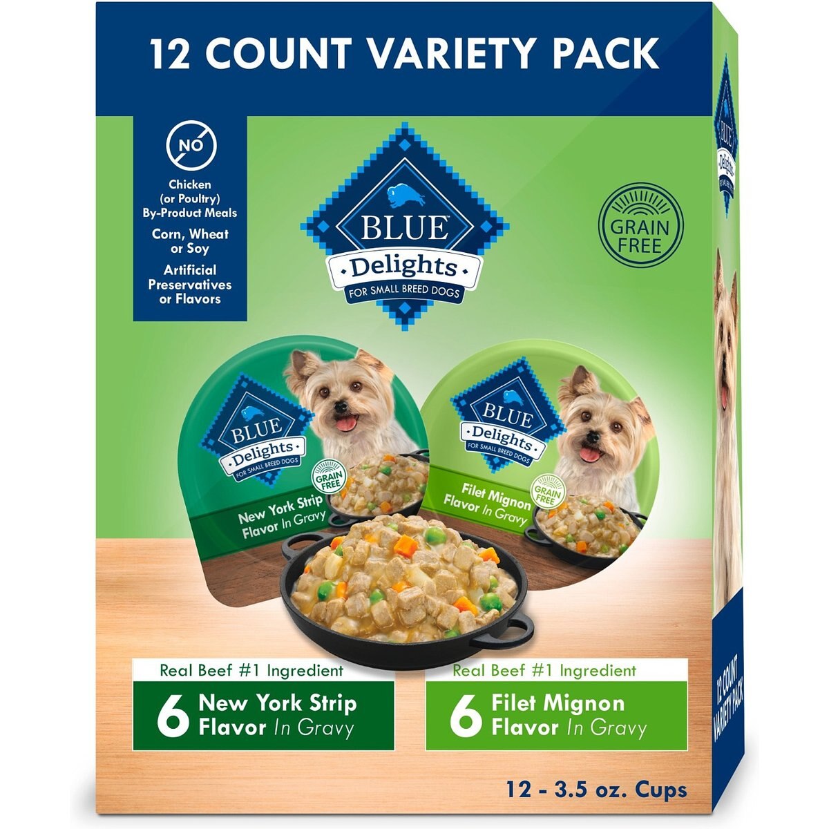 Blue Buffalo Divine Delights Gravy Variety Pack Filet Mignon & NY Strip Flavor Dog Food Trays, 3.5-oz tray, bundle of 24