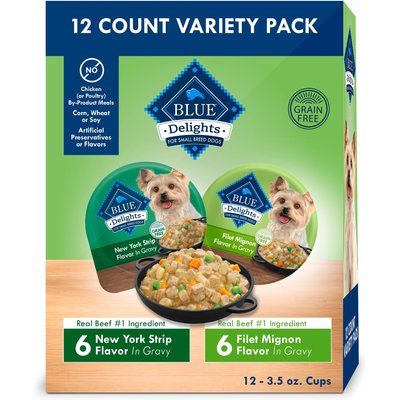 Blue Buffalo Blue Buffalo Divine Delights Gravy Variety Pack Filet Mignon & NY Strip Flavor Dog Food Trays, 3.5-oz, case of 12
