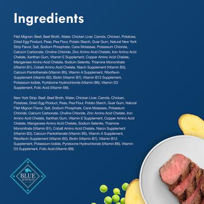 Show full view: Blue Buffalo Divine Delights Gravy Variety Pack Filet Mignon & NY Strip Flavor Dog Food Trays, 3.5-oz, case of 12 slide 6 of 12