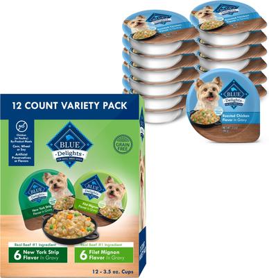Show full view: Blue Buffalo Divine Delights Gravy Variety Pack Filet Mignon & NY Strip Flavor + Roasted Chicken Flavor Hearty Gravy Dog Food Trays slide 1 of 9