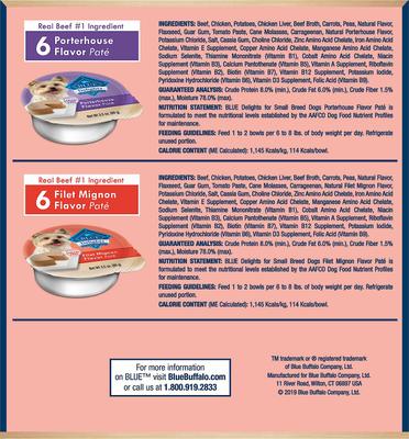 Show full view: Blue Buffalo Divine Delights Pate Small Breed Variety Pack Filet Mignon & Porterhouse Flavor Dog Food Trays, 3.5-oz tray, bundle of 24  slide 4 of 10