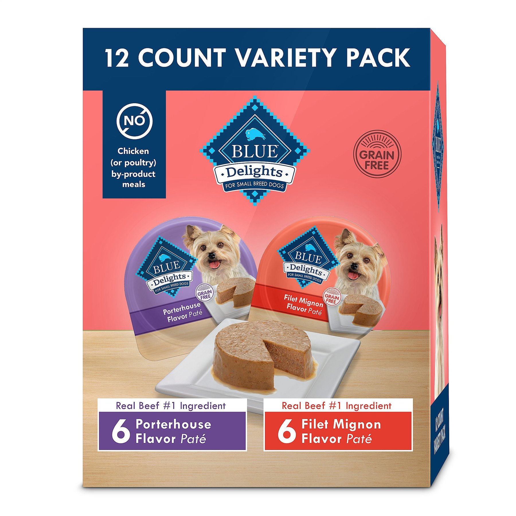 Blue Buffalo Divine Delights Pate Small Breed Variety Pack Filet Mignon & Porterhouse Flavor Dog Food Trays, 3.5-oz tray, bundle of 24