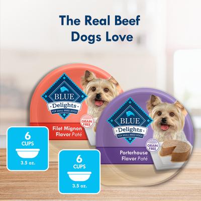 Show full view: Blue Buffalo Divine Delights Pate Small Breed Variety Pack Filet Mignon & Porterhouse Flavor Dog Food Trays, 3.5-oz tray, case of 12 slide 4 of 12