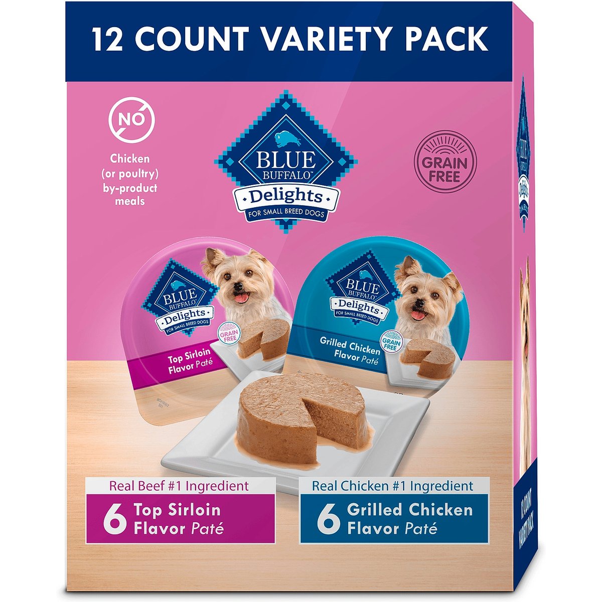 Blue Buffalo Divine Delights Pate Variety Pack Top Sirloin & Grilled Chicken Flavor Dog Food Trays, 3.5-oz, case of 12