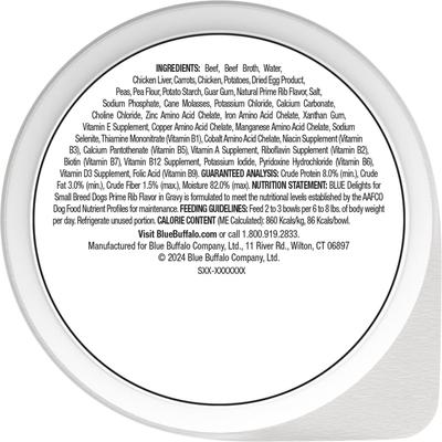 Show full view: Blue Buffalo Divine Delights Prime Rib Flavor Hearty Gravy Dog Food Trays, 3.5-oz, case of 12 slide 3 of 12