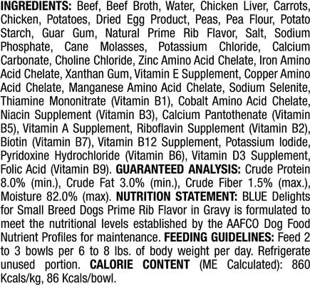Show full view: Blue Buffalo Divine Delights Prime Rib Flavor Hearty Gravy Dog Food Trays, 3.5-oz tray, bundle of 24  slide 4 of 12