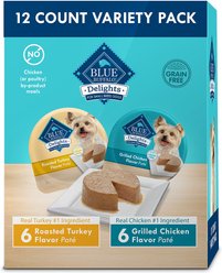 Blue Buffalo Divine Delights Roasted Turkey & Grilled Chicken Variety Dog Food Trays, 3.5-oz, pack of 12