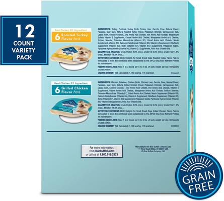 Show full view: Blue Buffalo Divine Delights Roasted Turkey & Grilled Chicken Variety Dog Food Trays, 3.5-oz, pack of 12 slide 3 of 11