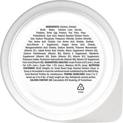 Show full view: Blue Buffalo Divine Delights Rotisserie Chicken Flavor in Hearty Gravy Small Breed Wet Dog Food, 3.5-oz tray, case of 12 slide 3 of 12