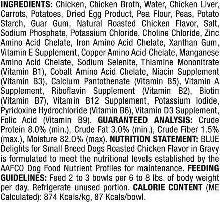 Show full view: Blue Buffalo Divine Delights Rotisserie Chicken Flavor in Hearty Gravy Small Breed Wet Dog Food, 3.5-oz tray, bundle of 24  slide 4 of 12