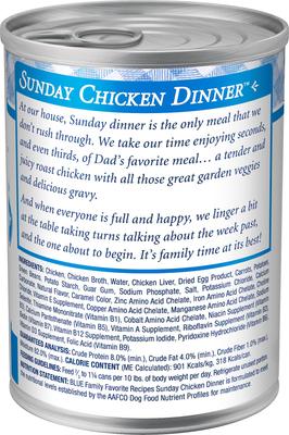 Show full view: Blue Buffalo Family Favorite Grain-Free Recipes Sunday Chicken Dinner Canned Dog Food, 12.5-oz, case of 12 slide 4 of 10