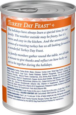 Show full view: Blue Buffalo Family Favorite Grain-Free Recipes Turkey Day Feast Canned Dog Food, 12.5-oz, case of 12 slide 4 of 10