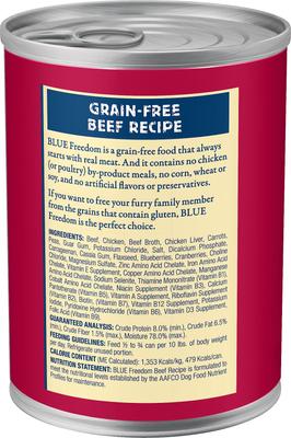 Show full view: Blue Buffalo Freedom Adult Beef Recipe Grain-Free Canned Dog Food, 12.5-oz, case of 12 slide 4 of 10