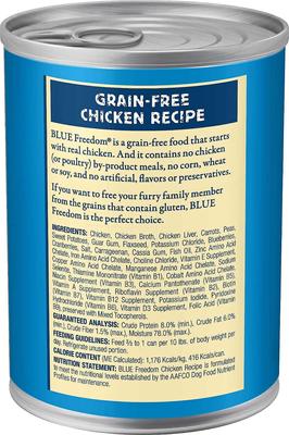 Show full view: Blue Buffalo Freedom Adult Chicken Recipe Grain-Free Canned Dog Food, 12.5-oz can, bundle of 24  slide 3 of 10