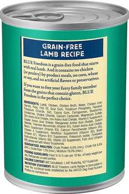 Show full view: Blue Buffalo Freedom Adult Lamb Recipe Grain-Free Canned Dog Food, 12.5-oz can, bundle of 24  slide 4 of 10