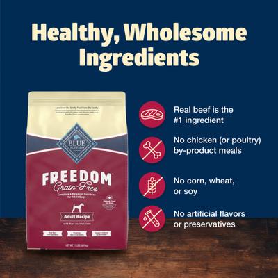 Show full view: Blue Buffalo Freedom Complete & Balanced Nutrition Adult Grain-Free Beef & Potatoes Dry Dog Food, 11-lb bag slide 6 of 11