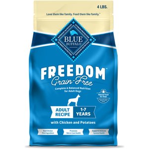 Blue Buffalo Freedom Complete & Balanced Nutrition Adult Grain-Free Chicken & Potatoes Dry Dog Food, 4-lb bag