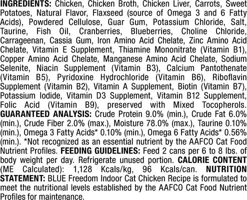 Show full view: Blue Buffalo Freedom Indoor Adult Chicken Recipe Grain-Free Canned Cat Food, 3-oz, case of 24 slide 3 of 10