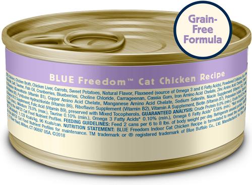Show full view: Blue Buffalo Freedom Indoor Adult Chicken Recipe Grain-Free Canned Cat Food, 5.5-oz, case of 24 slide 3 of 12
