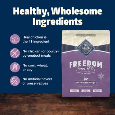 Show full view: Blue Buffalo Freedom Indoor Adult Chicken Recipe Grain-Free Dry Cat Food, 11-lb bag slide 7 of 12