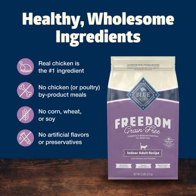 Show full view: Blue Buffalo Freedom Indoor Adult Chicken Recipe Grain-Free Dry Cat Food, 5-lb bag slide 7 of 12