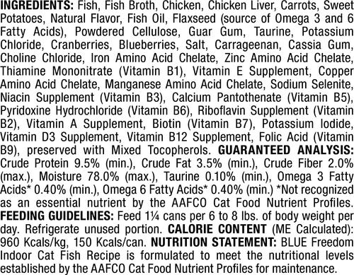 Show full view: Blue Buffalo Freedom Indoor Adult Fish Recipe Grain-Free Canned Cat Food, 5.5-oz, case of 24 slide 4 of 10