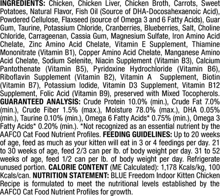 Show full view: Blue Buffalo Freedom Indoor Kitten Chicken Recipe Grain-Free Canned Cat Food, 3-oz, case of 24 slide 4 of 9