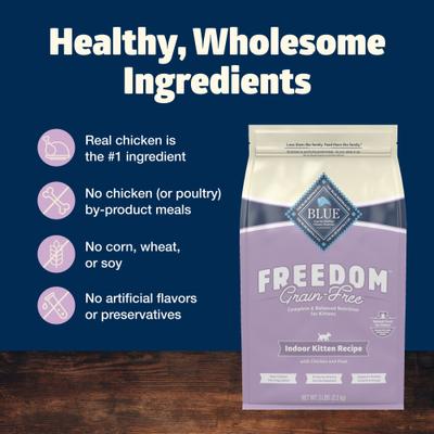 Show full view: Blue Buffalo Freedom Indoor Kitten Chicken Recipe Grain-Free Dry Cat Food, 5-lb bag slide 7 of 12