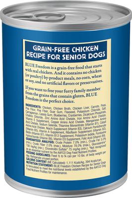 Show full view: Blue Buffalo Freedom Senior Chicken Recipe Grain-Free Canned Dog Food, 12.5-oz, case of 12 slide 4 of 10
