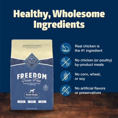 Show full view: Blue Buffalo Freedom Senior Grain-Free Chicken & Potatoes Dry Dog Food, 24-lb bag slide 6 of 11