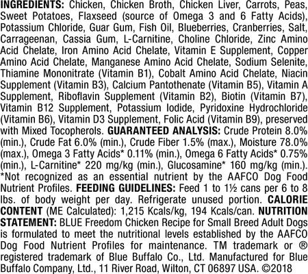 Show full view: Blue Buffalo Freedom Small Breed Adult Chicken Recipe Grain-Free Canned Dog Food, 5.5-oz, case of 24 slide 4 of 10