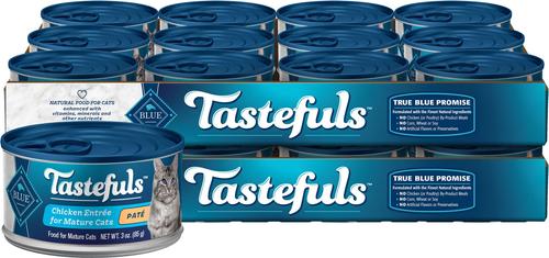 Show full view: Blue Buffalo Healthy Aging Chicken & Brown Rice Recipe Mature Dry Food + Tastefuls Chicken Entrée Mature Cats Pate Wet Cat Food slide 6 of 10