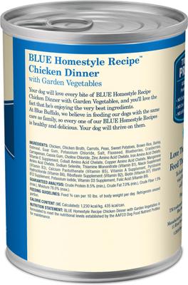 Show full view: Blue Buffalo Homestyle Recipe Chicken Dinner with Garden Vegetables & Brown Rice Canned Dog Food, 12.5-oz, case of 12 slide 3 of 12